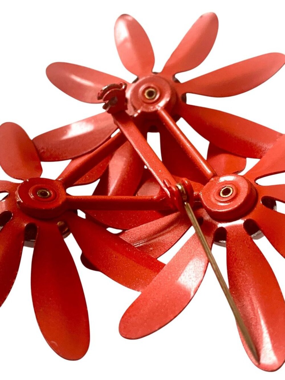 Brooch Vintage Brooch Pin Enamel Paint Red & White Daisy Flower Retro 1960's - Picture 3 of 4